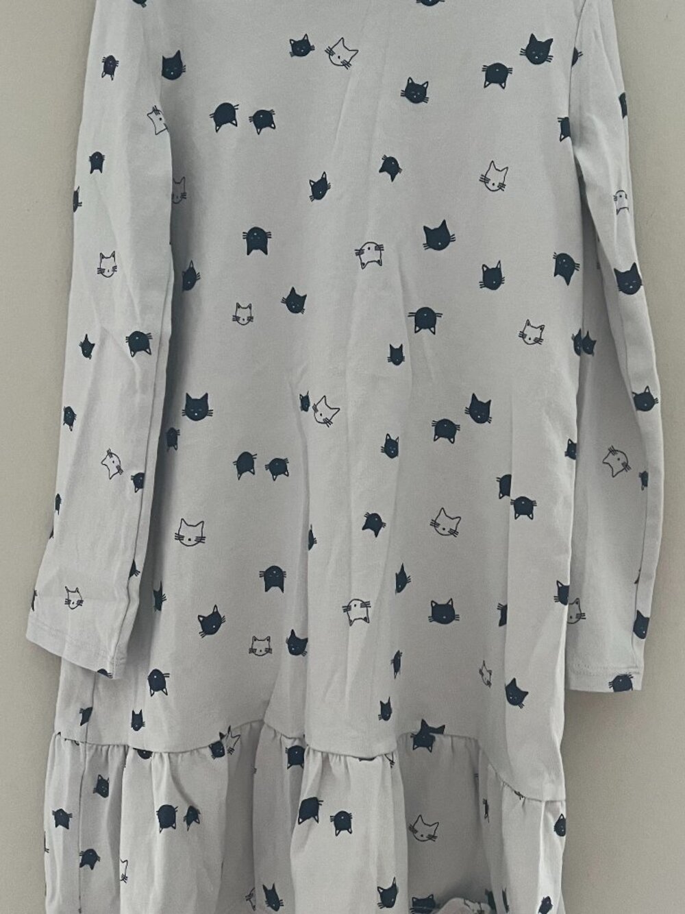 Tea Collection Girls Light Grey Cats Prints Dress Long Sleeves Size 6